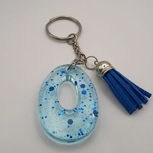 Blue Speckled Letter O Initial Keychain with Tassel